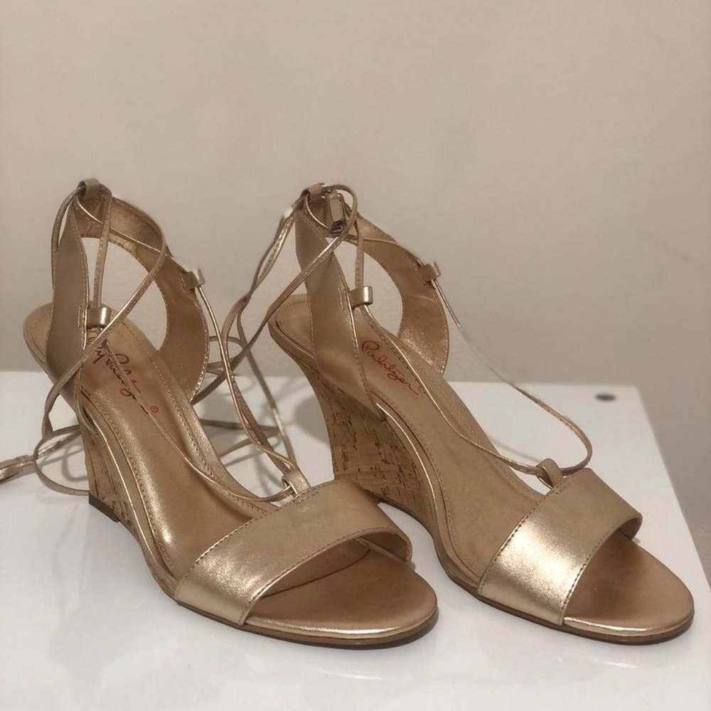 Lilly Pulitzer Lace-Up Gold Heels